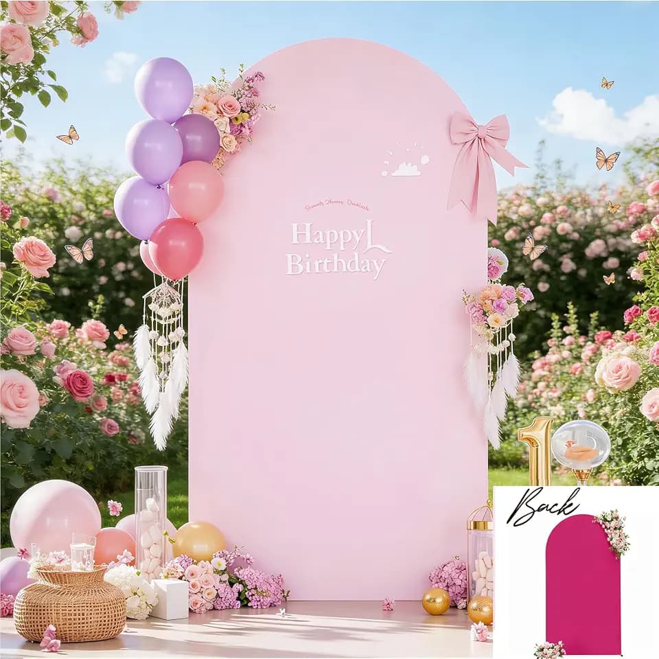 Pink Arch Backdrop Cover 7.2FT Birthday Party Balloon Baby Pink Arch Covers Stretchy Backdrop Wedding Arch Covers Spandex Banquet Graduation Bridal Baby Shower Photo Backgrounds