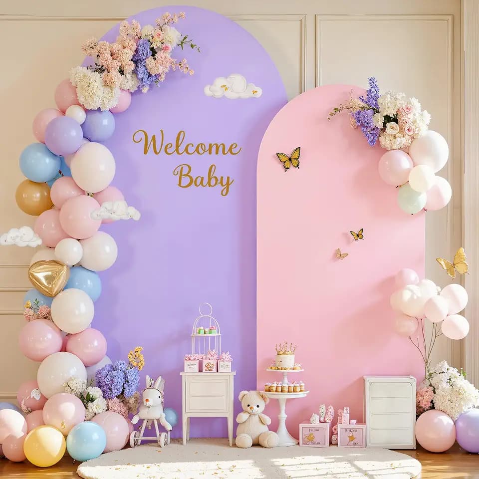 Pink Purple Arch Backdrop Cover Set of 2 Spandex Arch Covers 7.2 and 6ft Wedding Birthday Party Arch Covers Stretchy Backdrop Bridal Baby Shower Pink Lavender Arch Stand Cover