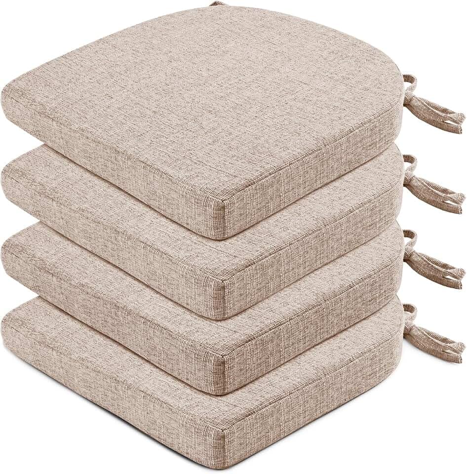 Wellsin Chair Cushions for Dining Chairs 4 Pack - Kitchen Chair Cushions with Ties and Non-Slip Backing - Dining Chair Pads 16"X16"X2", Oatmeal Beige