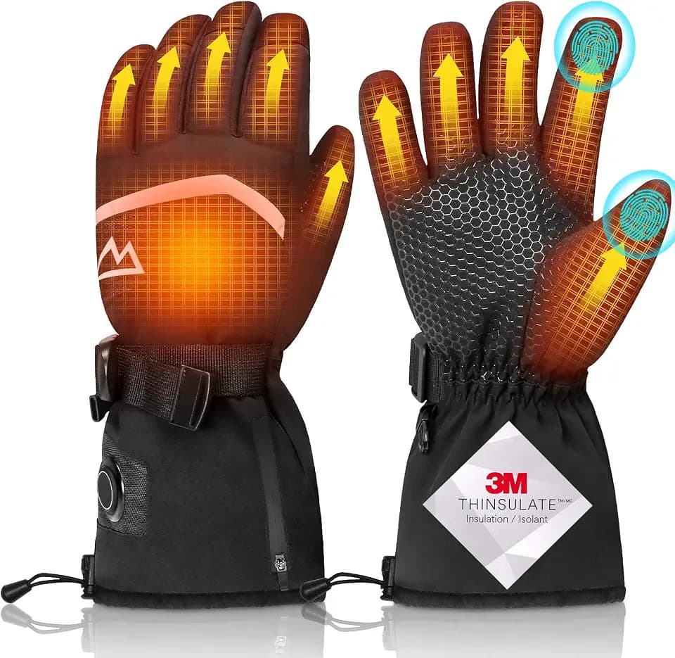 Loowoko Beheizbare Handschuhe mit akku 7.4v 3000mah × 2, 3 Heizstufen, Wasserdicht, Touchscreen, Beheizte Handschuhe USB für Arbeit im Freien, Motorrad, Fahrrad, Skifahren, Klettern,Wandern