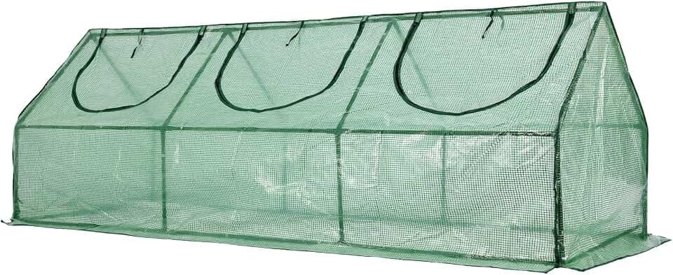 Aoodor Mini-Gewächshaus 2,7 x 0,9 x 0,9 m mit 2 Reißverschlusstüren, Grün