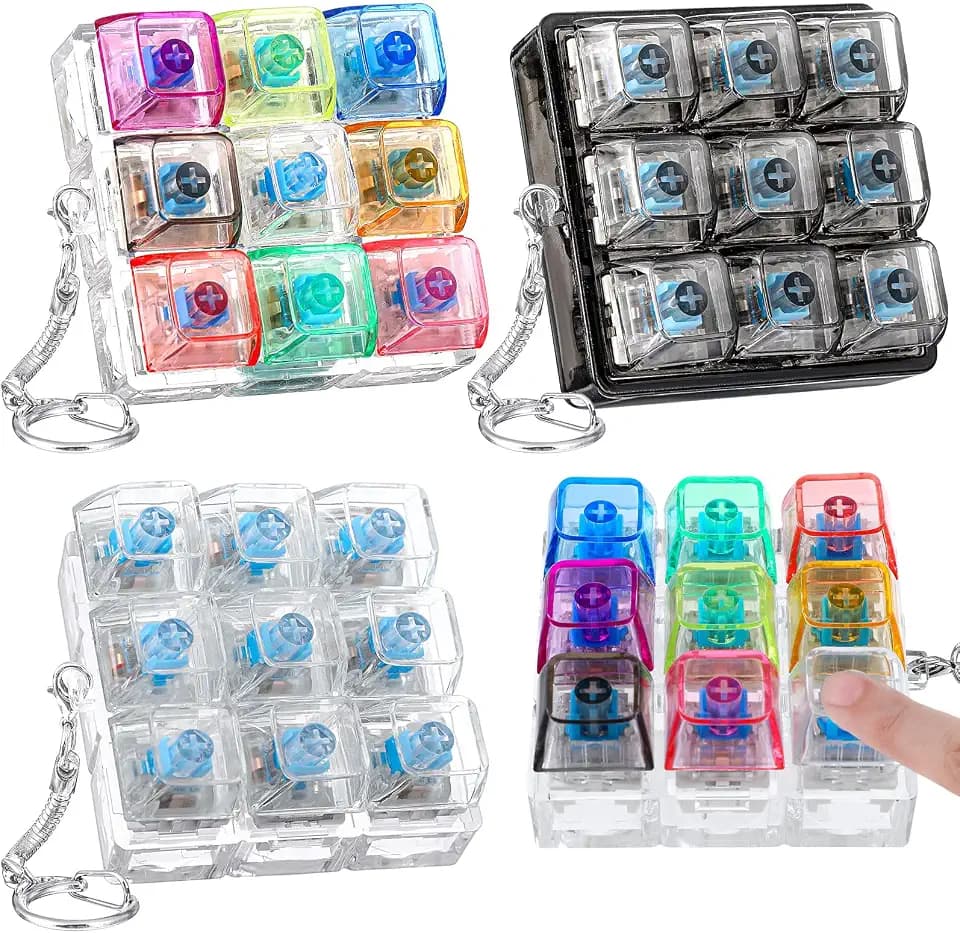 Halloscume 3 Pcs Keyboard Fidget Toy 9 Key Clicker,Transparent Colors