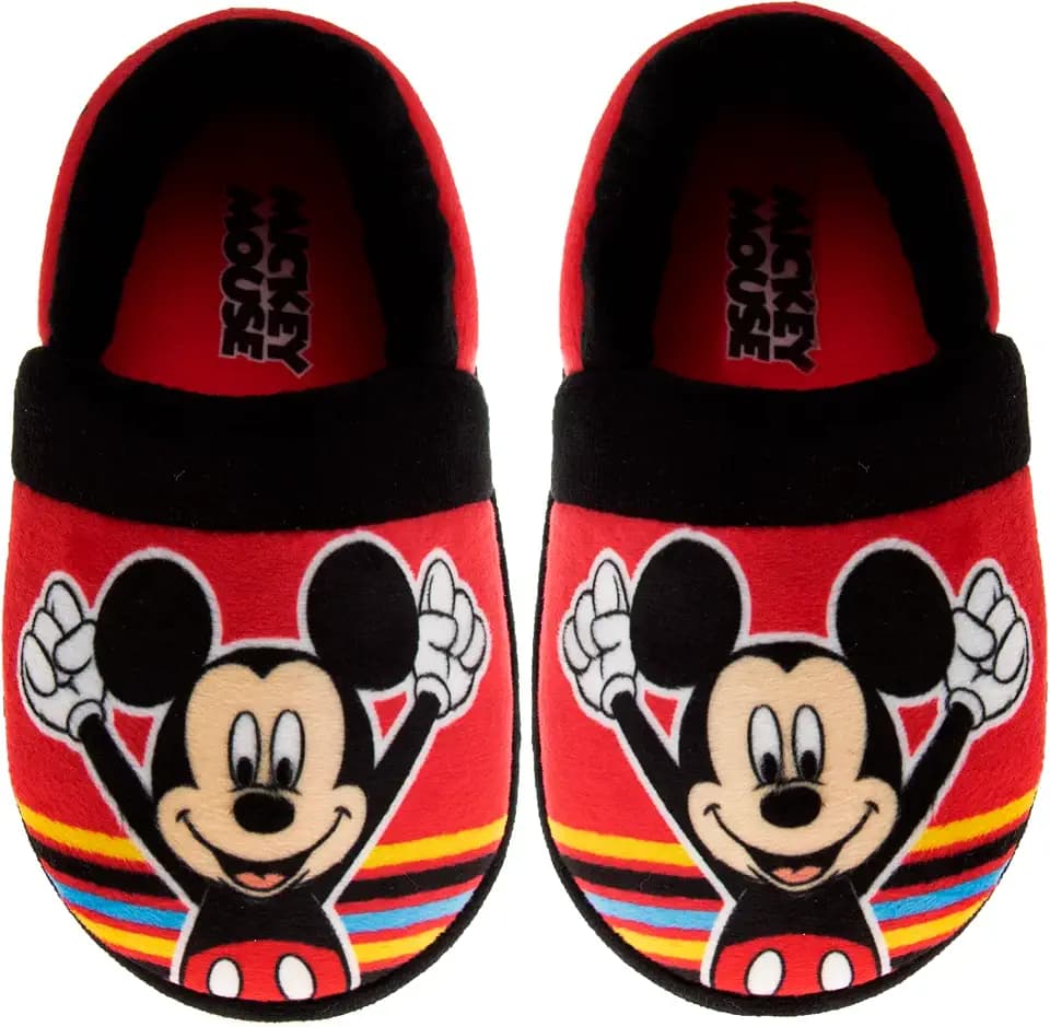Disney Boys’ Mickey Mouse Cozy Plush Fuzzy Non-Slip Non-Skid Slippers for Boys (Toddler/Little Kid)