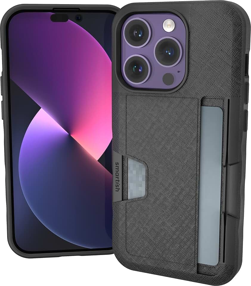 smartish Schutzhülle für iPhone 14 Pro – Wallet Slayer Vol. 2 [Slim + Protective] Kreditkartenhalter mit Ständer – Black Tie Affair, Q22MX-BLACK
