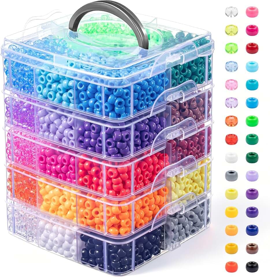 Simetufy 4800Pcs Pony Beads, 30 Colors 6x9MM Kandi Beads Bulk for Bracelet