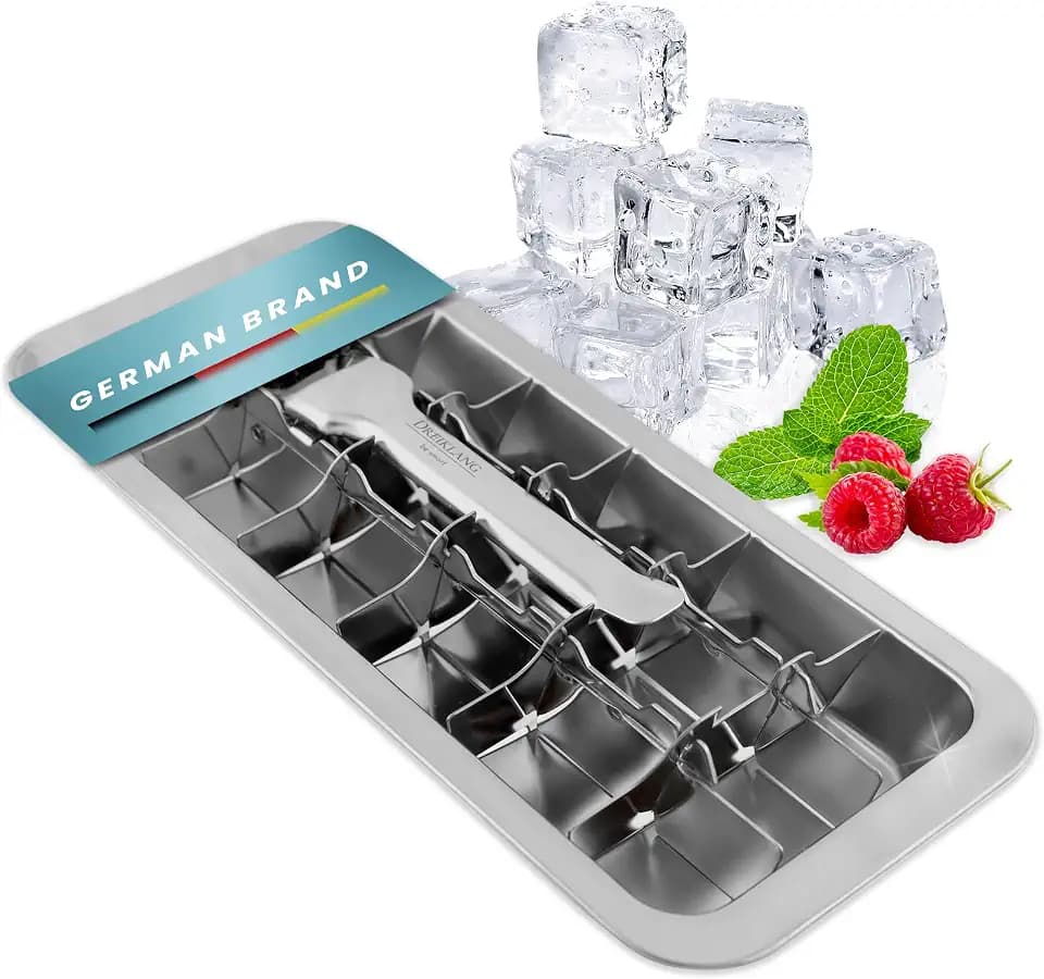 Dreiklang - be smart Edelstahl Eiswürfelform 18/8 poliert mit Hebeleinsatz – Ice Cube Form plastikfrei, lebensmittelecht & langlebig für 18 Würfel
