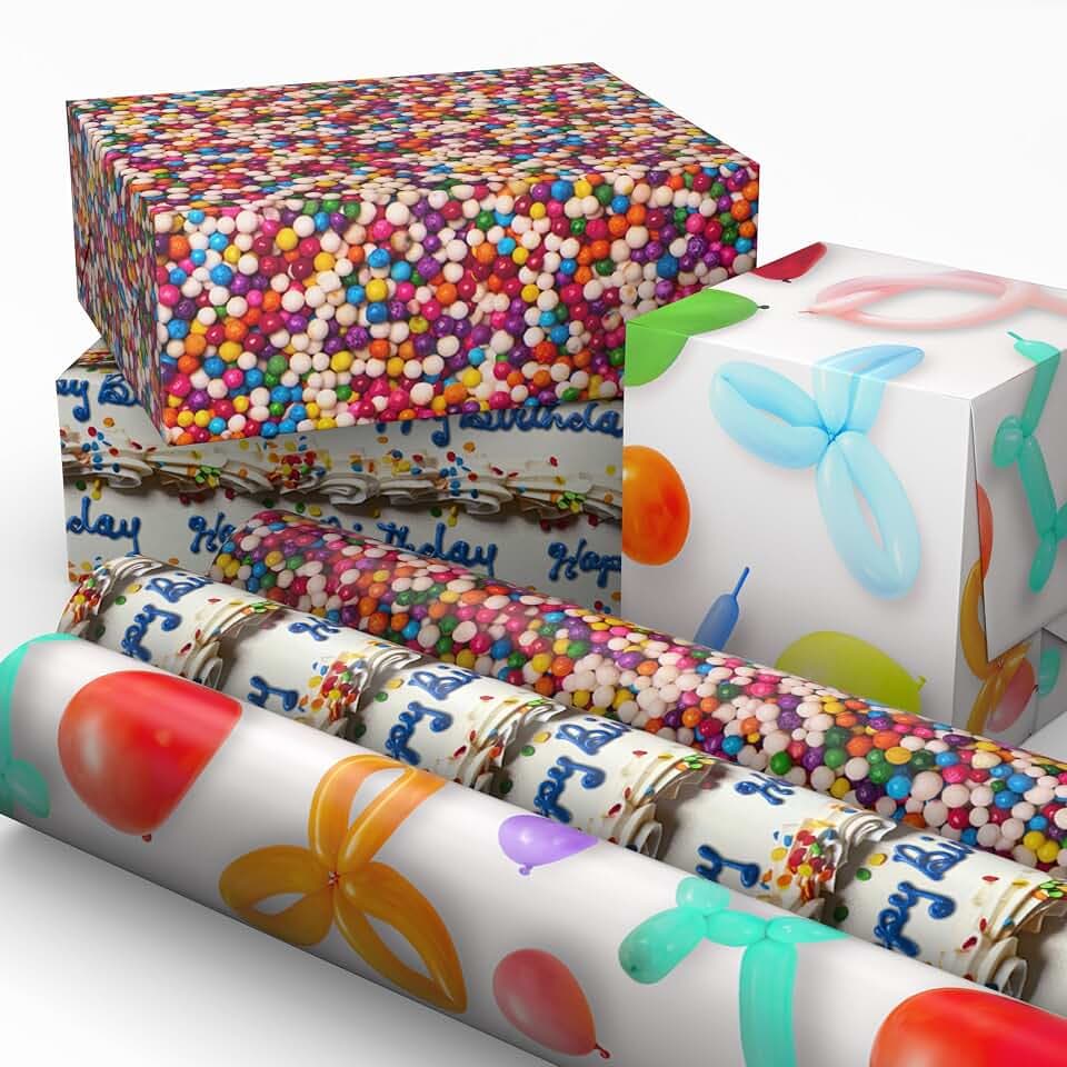 Hallmark Birthday Wrapping Paper Mini Rolls, 3-Pack (Balloon Animals)