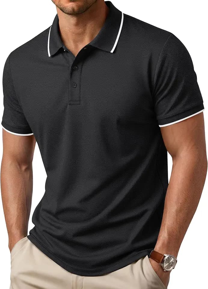 Cotrasen Mens Polo Shirts Short Sleeve Cotton Pique Dual Tipped Collar