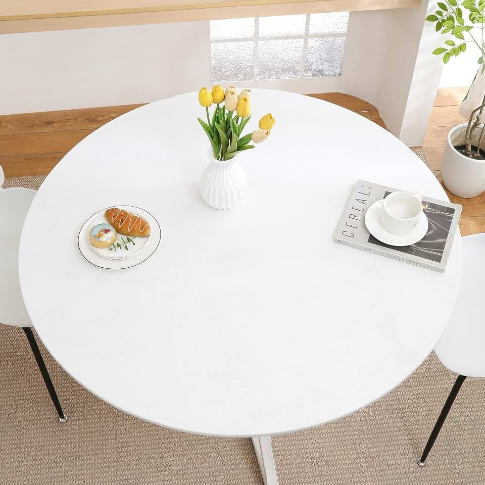 Round Elastic Fitted Tablecloth for 31"-35" Tables, White