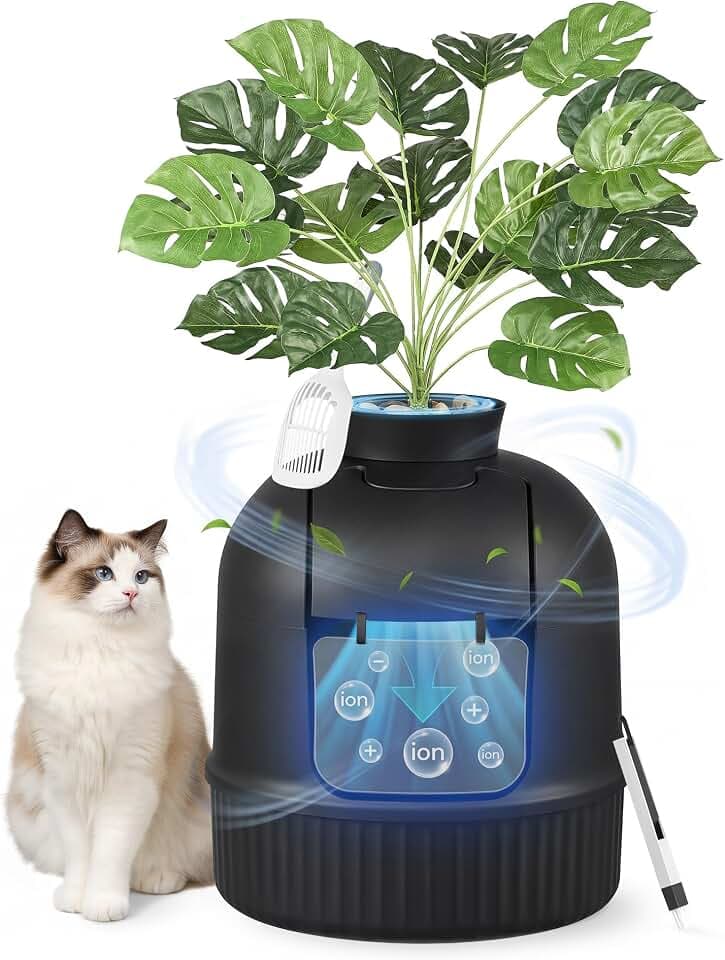 Feandrea Plant Cat Litter Box Enclosure with Artificial Plant,19.3" L Inch
