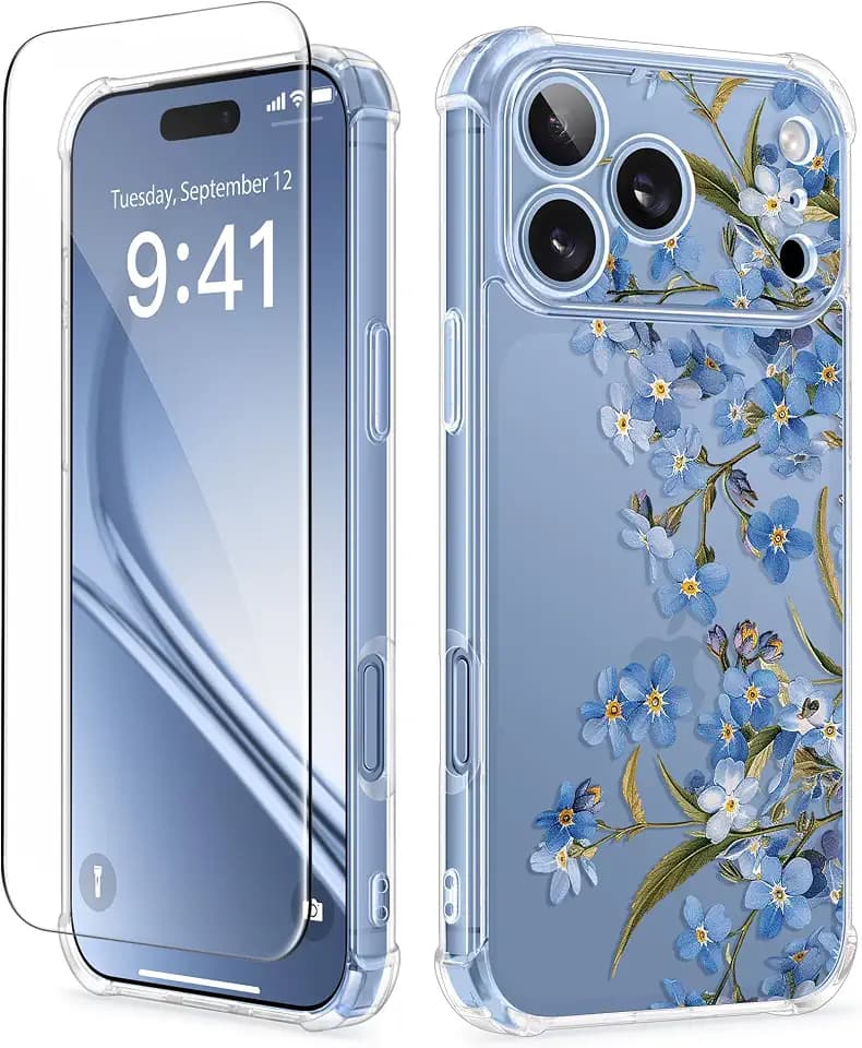 GVIEWIN for iPhone 18 Pro Case/17 Pro Case Floral Clear Slim Women