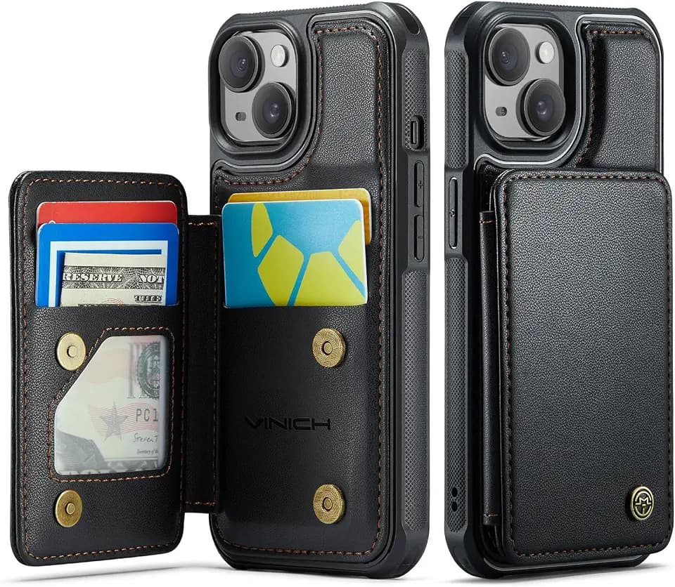 Vinich for iPhone 13 Wallet Case with Card Holder, Black