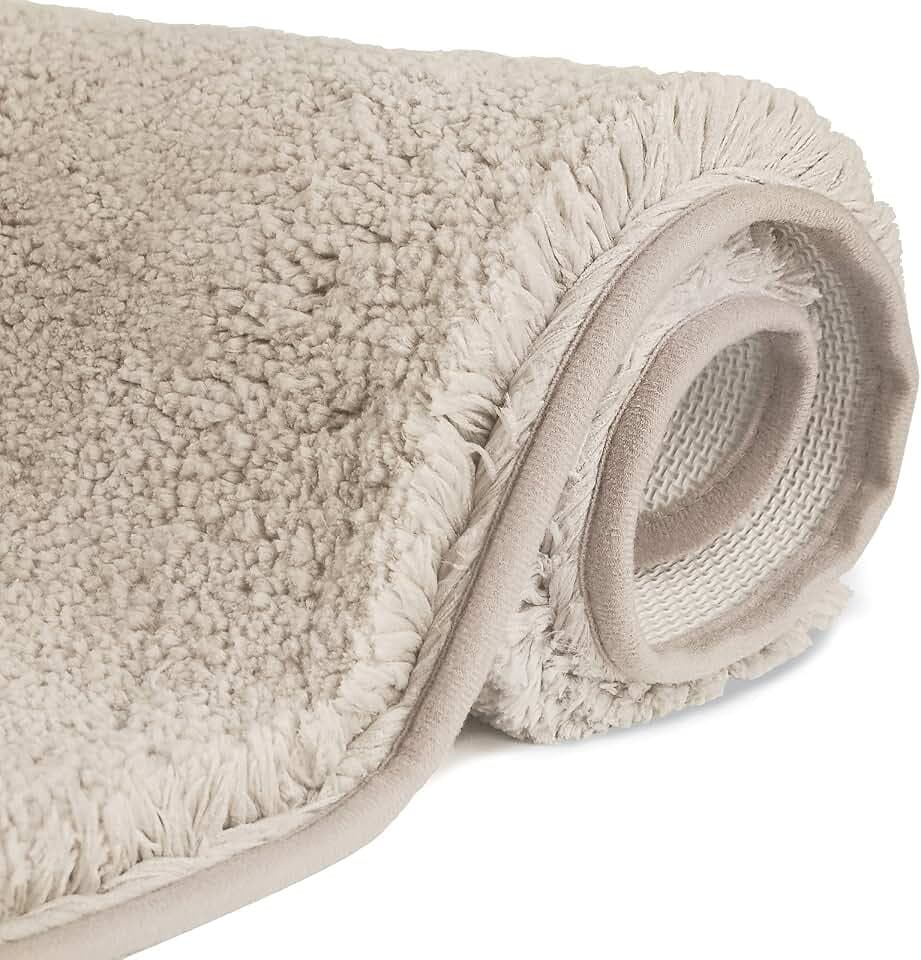 FCSDETAIL Rutschfeste, Hochflor Badteppiche 60X90 cm, Maschinenwaschbare Badematte, Badvorleger mit Wasserabsorbierenden, Weichen Mikrofasern für Badewanne, Dusche und Badezimmer (Beige)