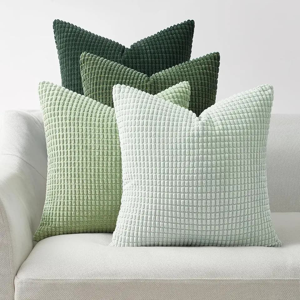 Topfinel Kissenbezug 40x40 cm Salbeigrün 4er Set Kordsamt Kissenbezüge Kissenhülle sofakissen dekokissen deko für Sofa Schlafzimmer Wohnzimmer Kinder flauschig Farbverlauf
