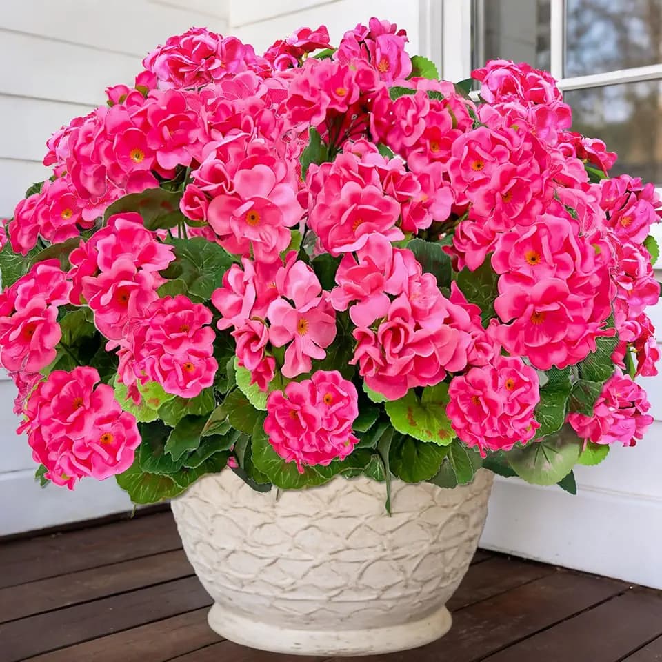TURNMEON 4 Bundles Artificial Geraniums Flowers for Outdoors Summer Decor