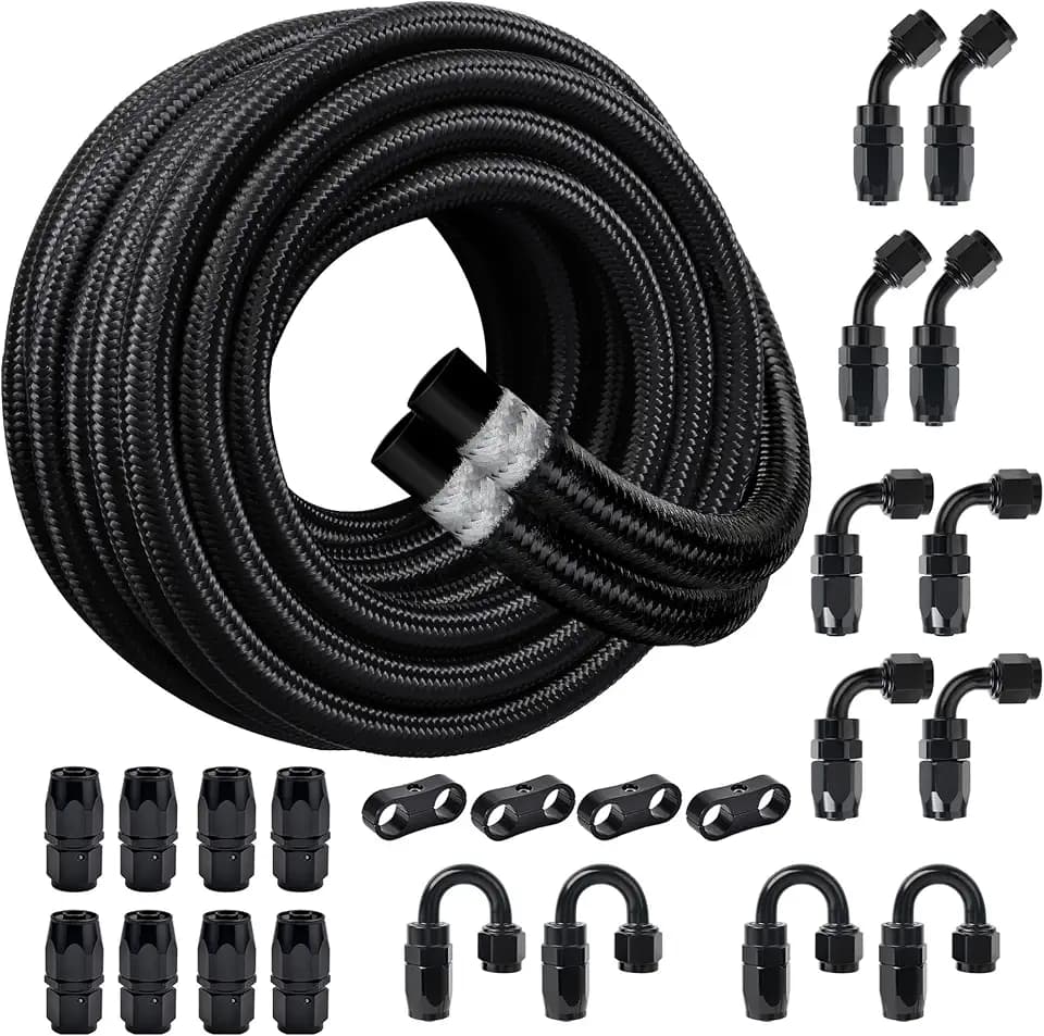 EVIL ENERGY 33FT 8AN Fuel Line Kit, 8AN Nylon Braided Fuel Line Hose with 24PCS Fittings Kit CPE Fuel Hose