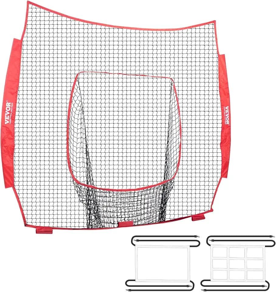 VEVOR 7x7ft Baseball Softball Practice Net, Portable Baseball Training Net for Hitting Batting Catching Pitching, Backstop Baseball Equipment Training Net