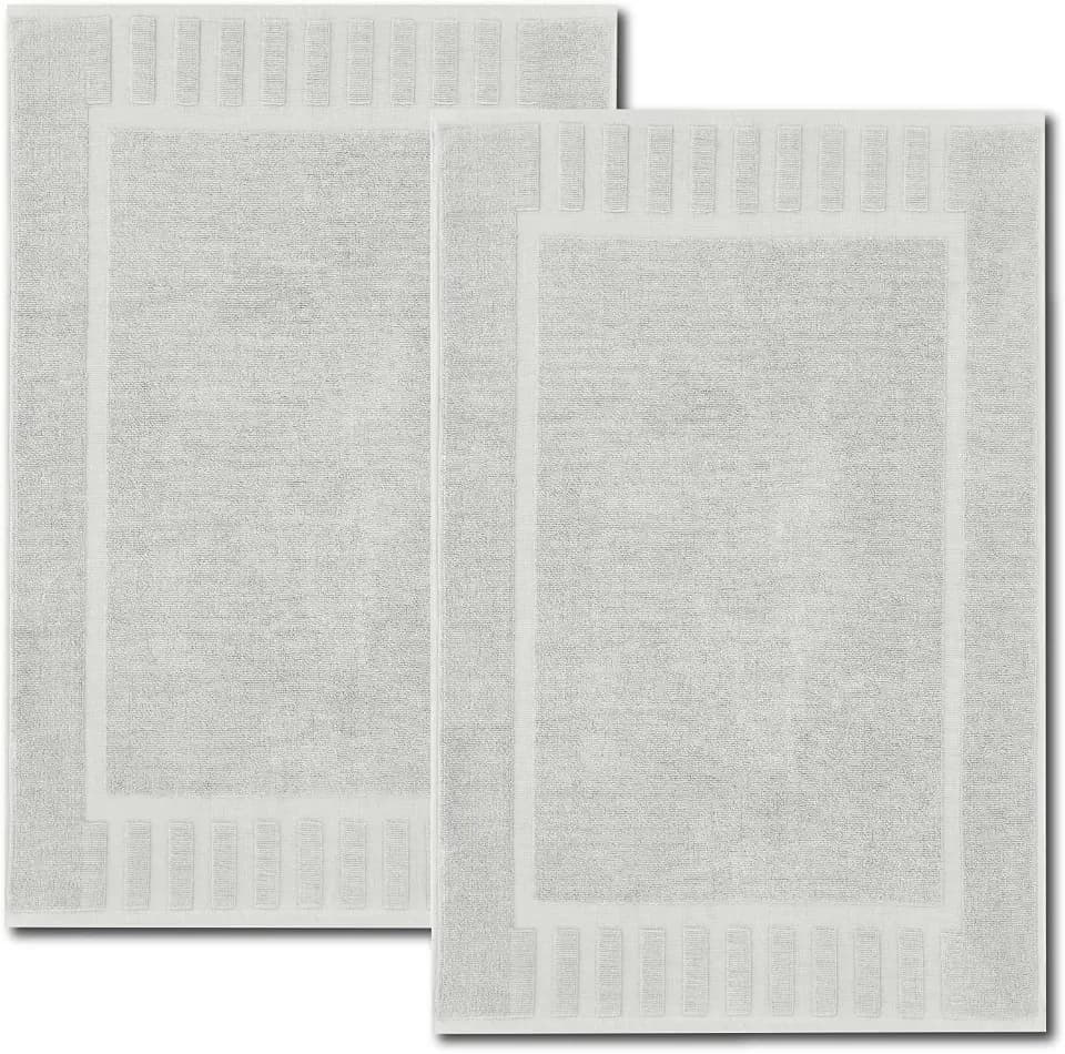 White Classic Luxury Silver Bath Mats 22x34, 2 Pack, [Not a Bathroom Rug]