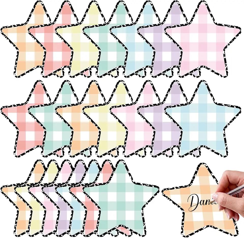 Tenceur 108 Pcs Gingham Composition Star Cutouts for Classroom