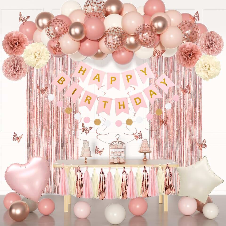 Dusty Pink Birthday Party Decorations Women Girls Happy Birthday Banner