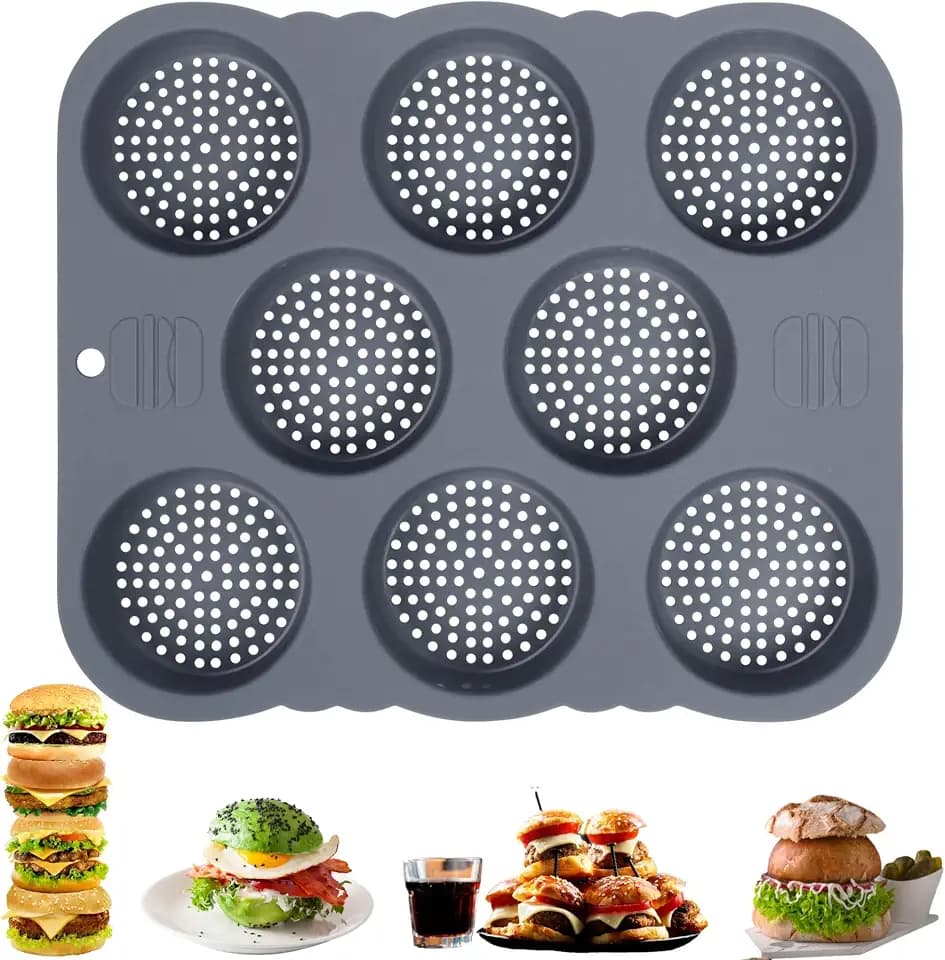 Hamburger Bun Pan, Non-Stick Food Grade Silicone Bread Loaf Pan, 8 Cavity Perforated Hamburger Bun Mold Bread pans for Homemade Bread Buns