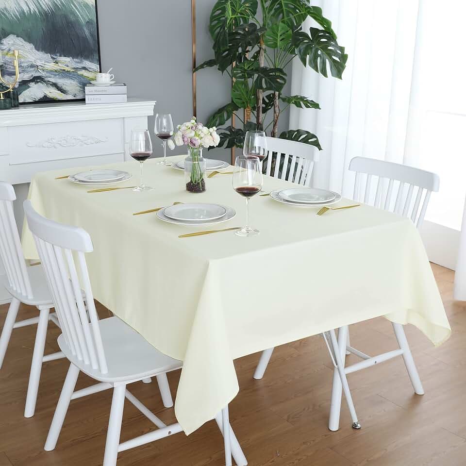 FOLINS&HOME Cream Rectangle Tablecloth, 52 x 70 Inch Waterproof Table Cloth