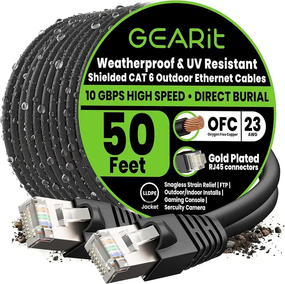 GEARit Cat 6 Ethernet Cable 50 Ft, Outdoor Direct Burial Cat6 Cable