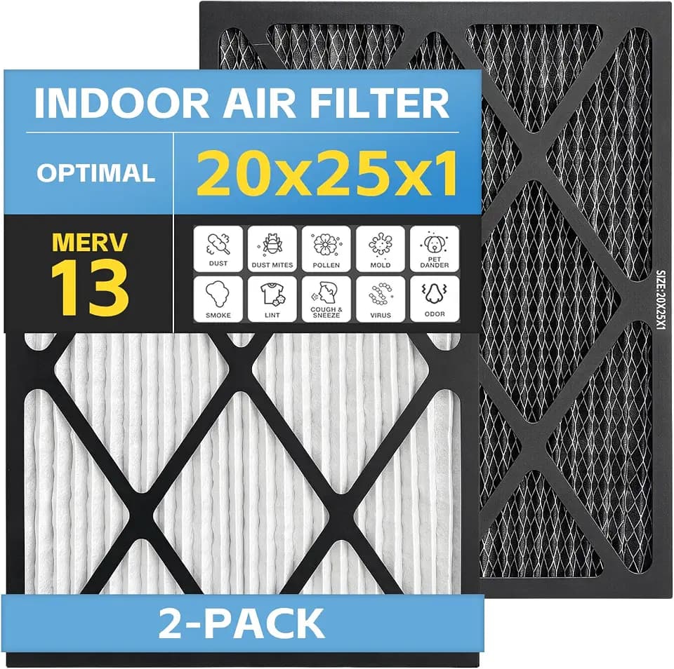 2-pack 20x25x1 Air Filter MERV 13 Activated Carbon, Heavy Duty 3 Layer Furnace Filters Pollen, Dust, Pet Dander, Smoke, Odors - HVAC Air Filter