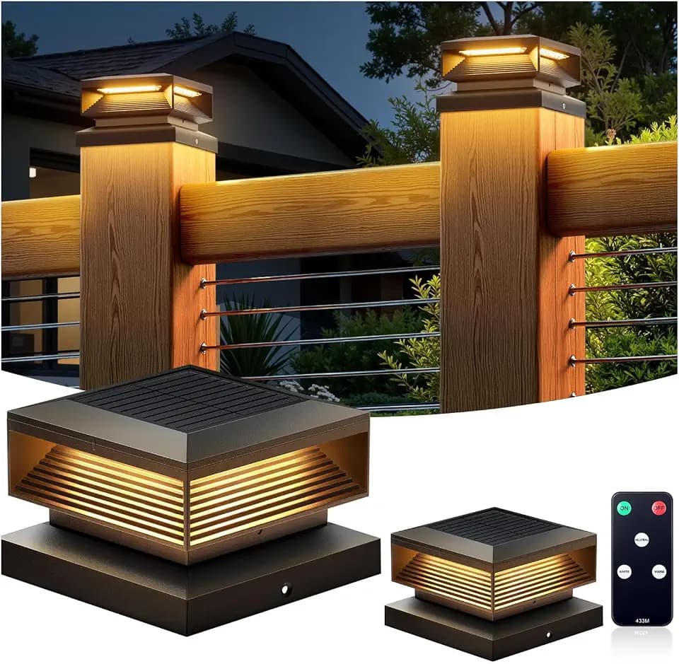 LETMY 2 Pack 2X Bigger Size Solar Post Cap Lights Outdoor with Remote Control, 56 Brighter LEDs Fence Post Solar Lights Outdoor Waterproof with 3 Modes for 4x4, 5x5 or 6x6 Vinyl Wooden Posts