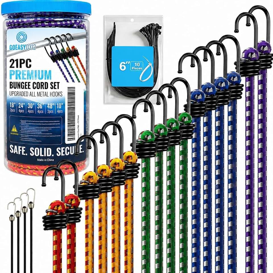GOEASY0312 Bungee Cords with Hooks, Outdoor Heavy-Duty Bungee Straps, 21pcs