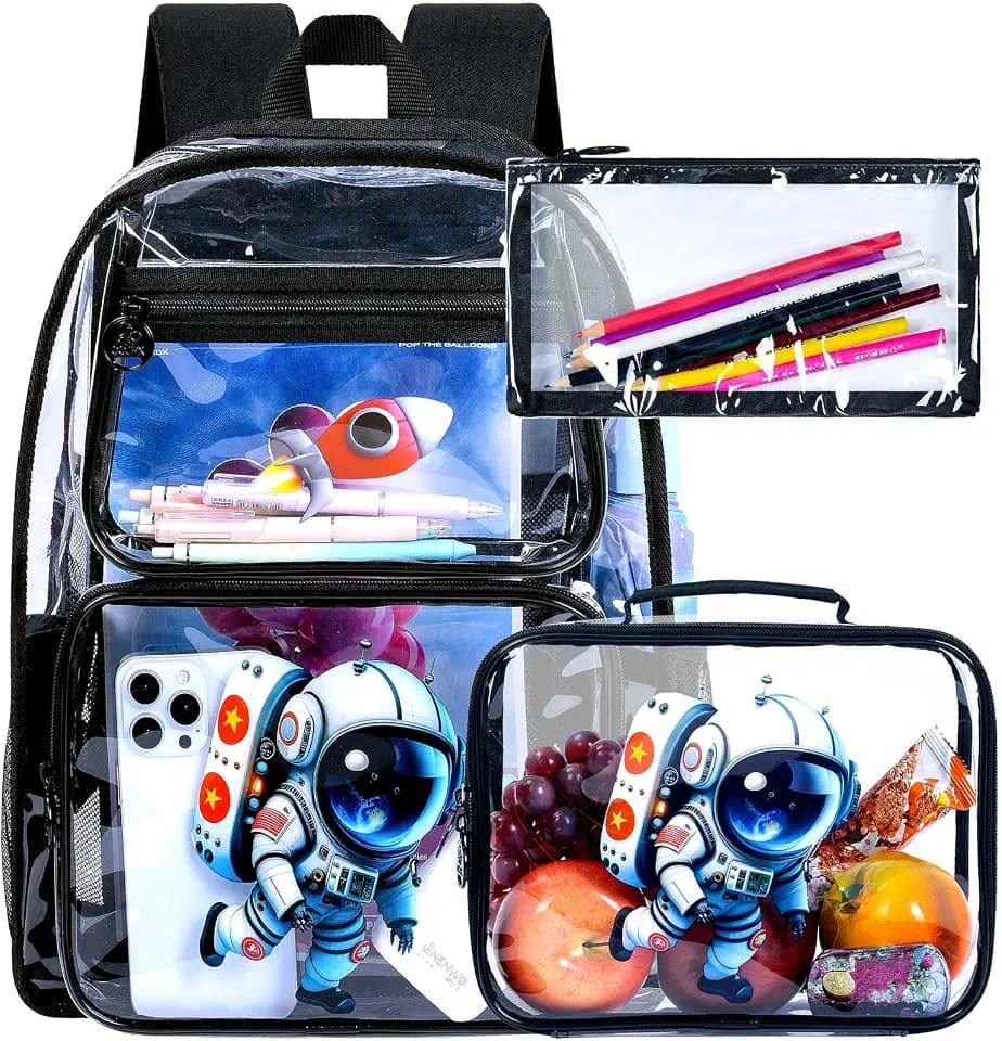 UFNDC 3PCS Clear Backpack for Girls and Boys, Unicorn Cat Transparent Bookbag, See Through School Bag for Kids Elementary