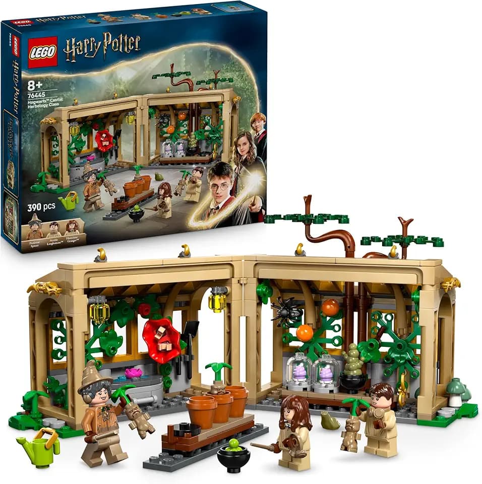 LEGO Harry Potter Schloss Hogwarts: Kräuterkundeunterricht – Spielset mit Neville Longbottom, Hermine Granger, Professor Sprout, 3 Alraunen und Gewächshaus – Geschenk für Kinder ab 8 Jahren – 76445