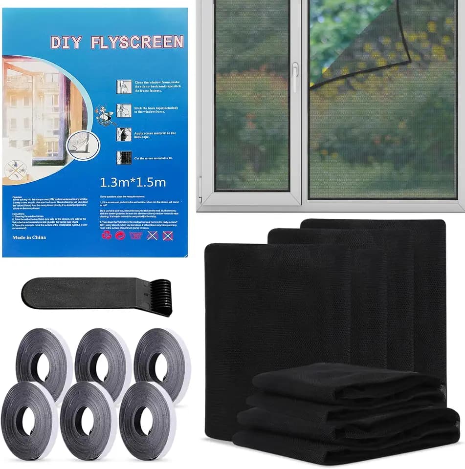 6Stk Fliegengitter Fenster, Insektenschutz mit Klettband 130x150cm