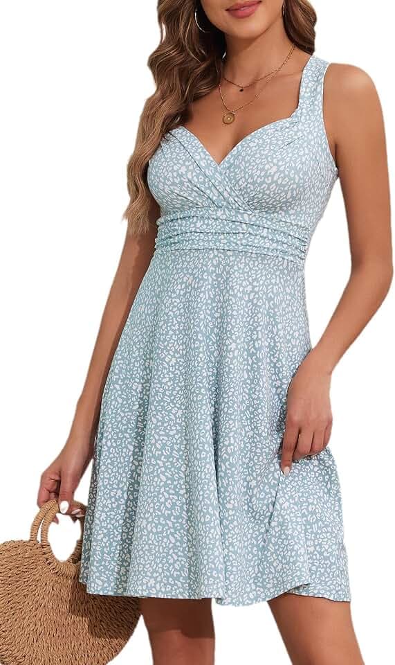 YUTILA Sommerkleid Damen V-Ausschnitt Ärmelloses Strandkleid