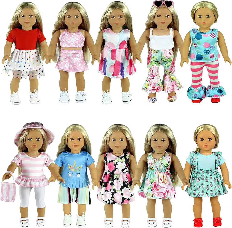 ReeRaa 20 pcs Clothing for Dolls 18 inch Doll Clothes and Accessories for American 18 inch Girl Doll Clothes Gift Including 10 Complete Sets of Clothing