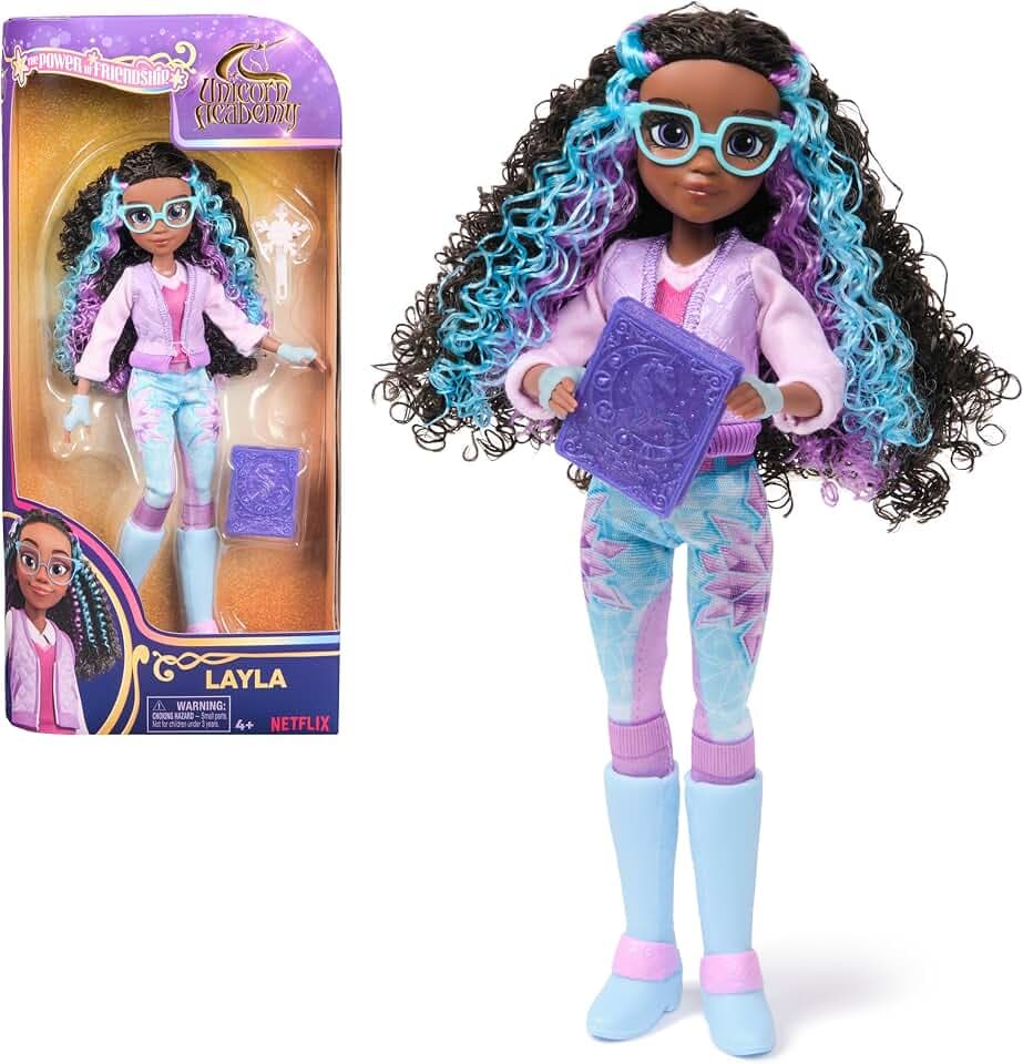 Unicorn Academy Ankleidepuppe Layla - die Originalpuppe zur beliebten Netflix-Serie, 24 cm groß, mit echtem Haar, abnehmbarer Kleidung und Accessoires, für Kinder ab 4 Jahren