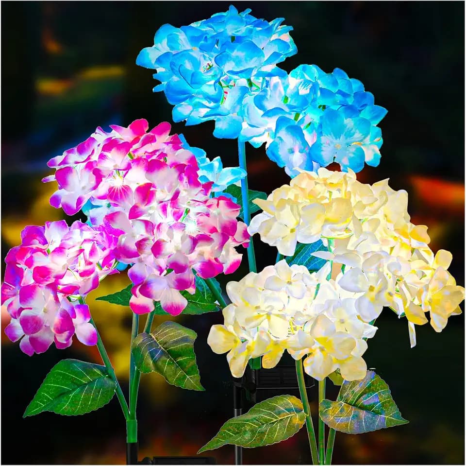 TONULAX Solar Garden Lights - 3 Pack Upgraded Version Outdoor Lights, Colorful Hydrangea Flower Light for Yard Decor, Garden Decoration, Two Lightning Modes & Enlarged Solar Panel