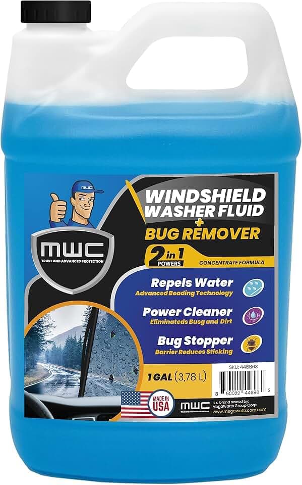 MWC Windshield Washer Fluid, Ready to Use, Removes dirt, Safe for the environment, Removes grime, Streak Free Glass Cleaner,+ 32°F, 1 Gallon (3.78 Liters)