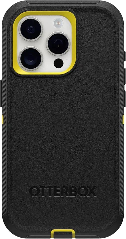 OtterBox iPhone 15 Pro (Only) - Defender Series Case - Night (Black & Yellow) - Case Only - Screenless - Rugged & Durable - with Port Protection - Non-Retail Packaging