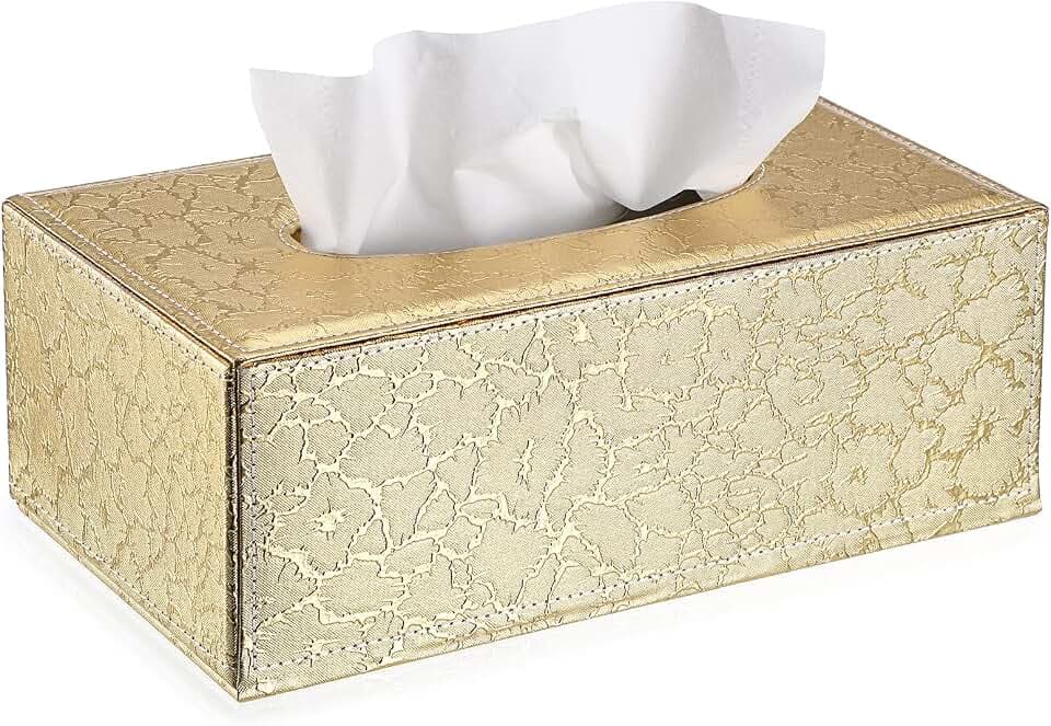 BTSKY Rechteckige Kunstleder-Aufbewahrungsbox für Seidenpapier, Elegante und Elegante Dekoration (Gold)