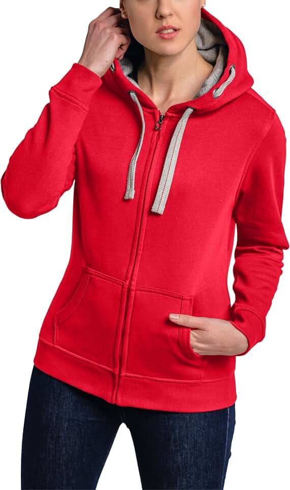 HRM Damen Hooded Jacket I Premium Kapuzenjacke Damen mit Kontrast-Innenfutter I Basic Hoodie mit Reißverschluss I Zip Hoodie I Hochwertige & nachhaltige Damen-Oberteile