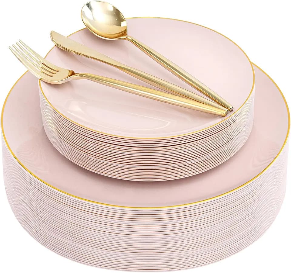 I00000 150 PCS Pink Plastic Plates,Heavy Duty Pink Disposable Plates