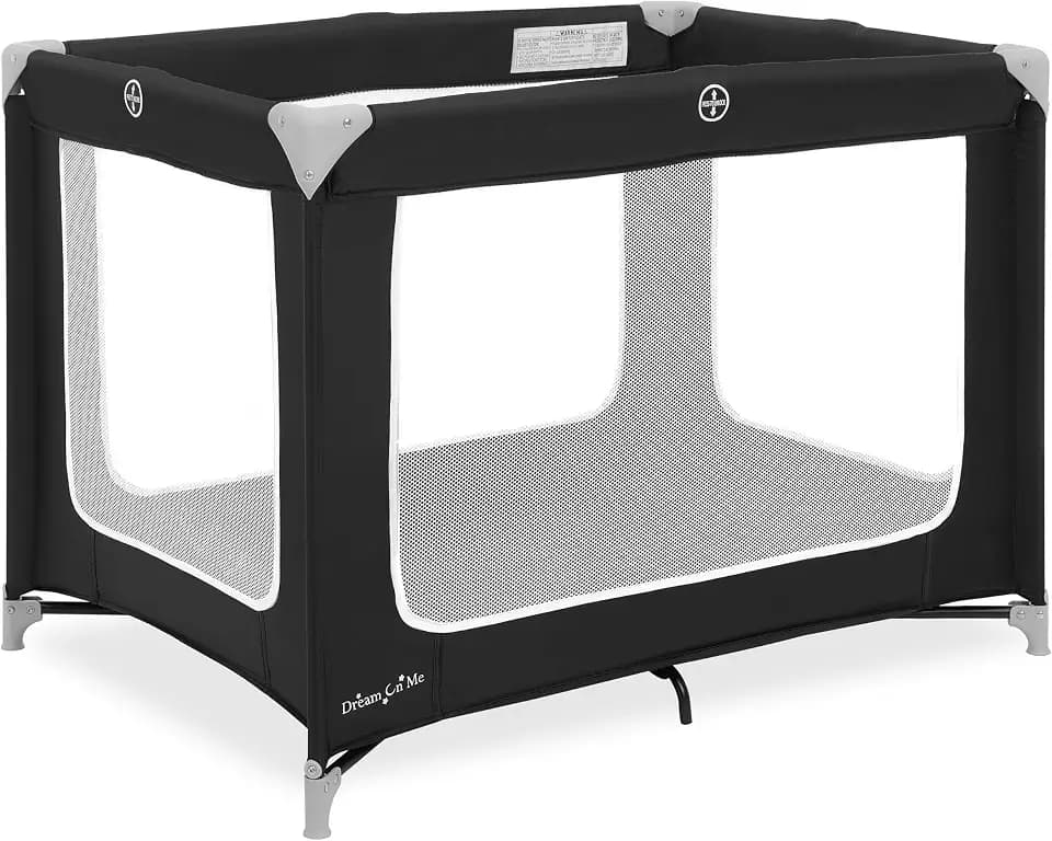 Dream On Me Zoom Portable Playard in Black, Lightweight, Packable and Easy Setup Baby Playard, Breathable Mesh Sides and Soft Fabric - Comes with a Removable Padded Mat