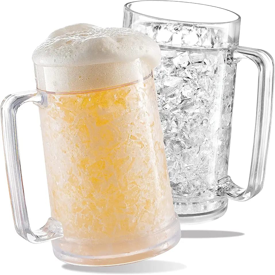 luxail Beer Mugs For Freezer, Double Wall Insulated Plastic Beer Glasses – Freezer Mugs, 16 oz – Perfect Frozen Beer Mugs for Home Bar Accessories, Gifts for Men, 2 Pack