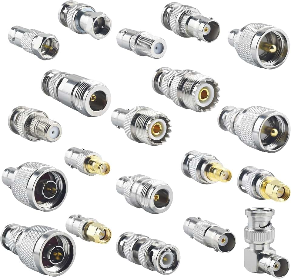 20pcs BNC Connector Kits BNC to SMA/BNC to BNC/BNC to UHF/BNC to N/BNC to F RF Coax BNC Adapter Male to Female Cable Converter