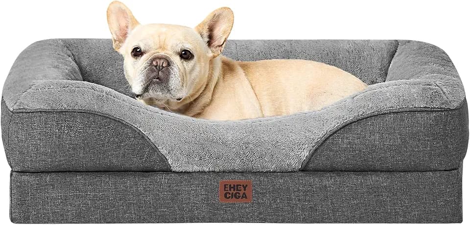 EHEYCIGA Orthopädisches Hundebett mit 4 Rändern, 76x51cm, Grau