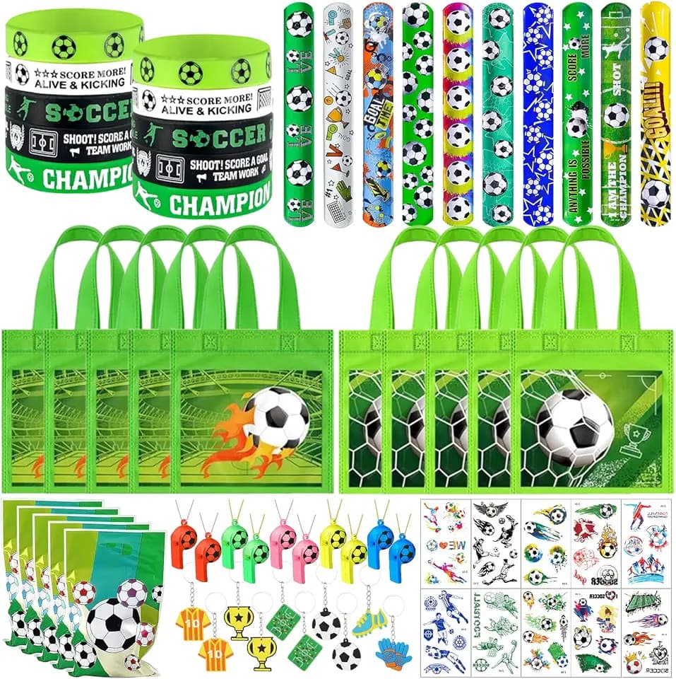 Fußball Party Mitgebsel Kinder, 70 Stk Fußball Kindergeburtstag Mitgebsel mit Geschenk Taschen,Schlüsselanhänger,Armband,Tattoos,Trillerpfeife, Fussball Give Aways Kindergeburtstag für Junge Mädchen