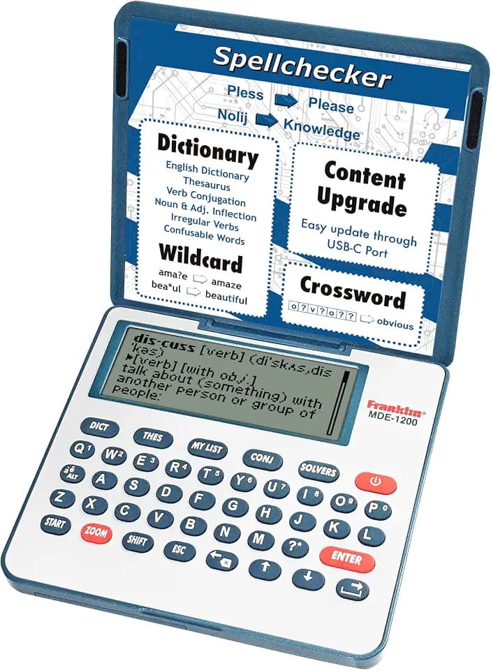 Franklin MDE-1200 Electronic Dictionary and Thesaurus – English Dictionary, Synonyms, Spell Checker, Word Games, Grammar Tools, Digital Dictionary, Portable Device with LCD Screen