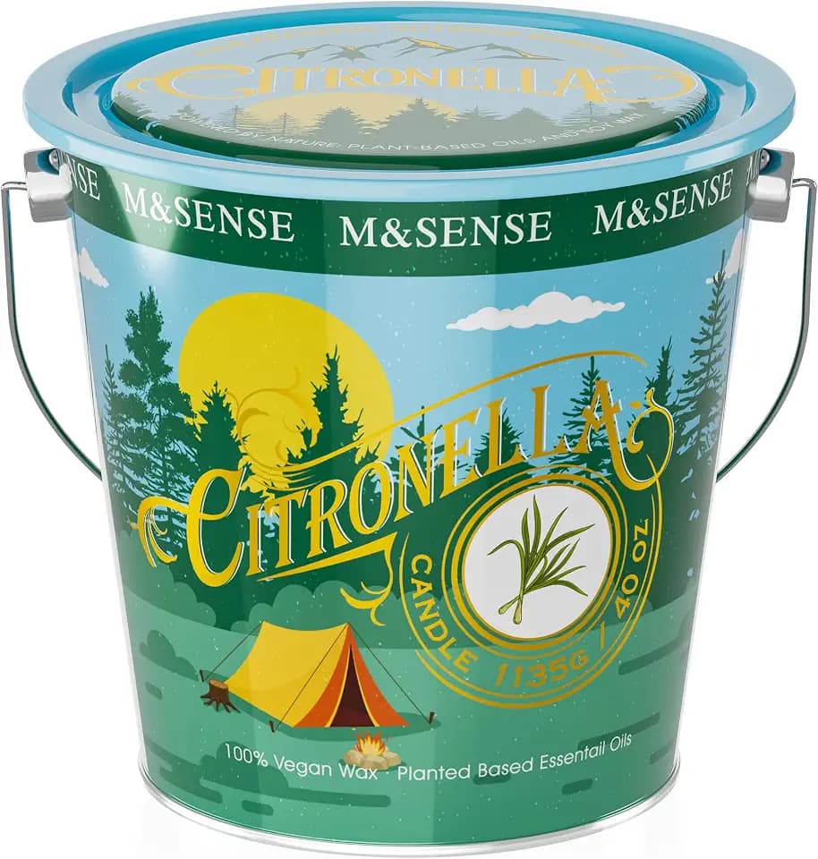 M&SENSE Large Citronella Candles Outdoor, Peppermint Scented Soy Wax 40 oz