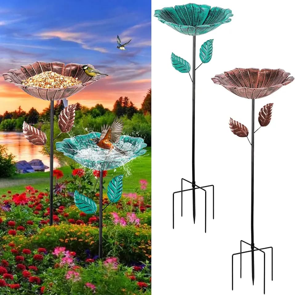 2 Pack Bird Bath for Outside, Outdoors Garden Decor Flower Birdbath